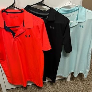 Boys Under Armour Polos Youth XL (3) bright orange, black and mint/white stripe